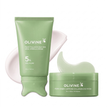 Olivine Beauty Gua Sha Neck Wrinkle Cream and Green Caffeine Collagen Eye Patch duo in the new green design