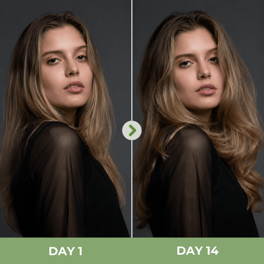 Before and after hair appearance comparison showing fuller healthier-looking strands after consistent scalp care.