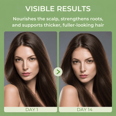 Before and after showing healthier-looking hair with improved fullness and smoothness