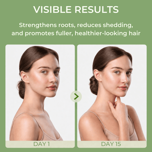 Hair serum results showing improved density and healthier looking hair after consistent use