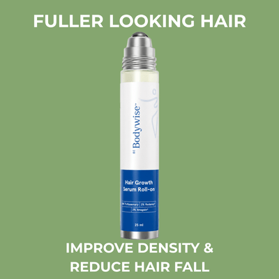 Olivine Beauty Hair Growth Serum Roll-On supporting fuller-looking hair, improved density, and reduced visible hair fall.
