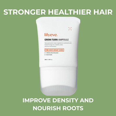 Hair growth serum bottle promoting stronger healthier hair and improved density