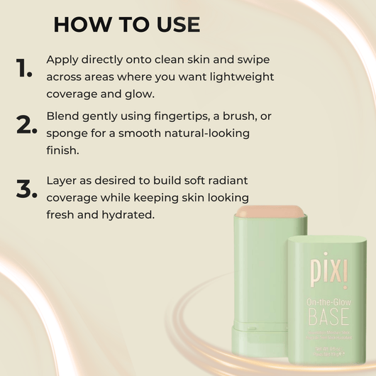 How to use Pixi On-the-Glow BASE moisture stick for radiant lightweight coverage