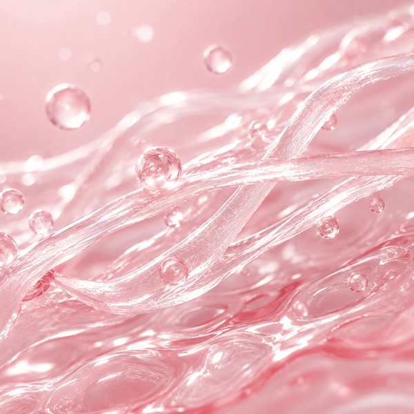 Hydrolyzed collagen ingredient artwork with glowing collagen fibers for smoother-looking skin by Olivine Beauty.