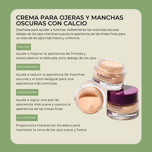Ingredientes de Olivine Beauty crema para ojeras con calcio niacinamida adenosina y glicerina
