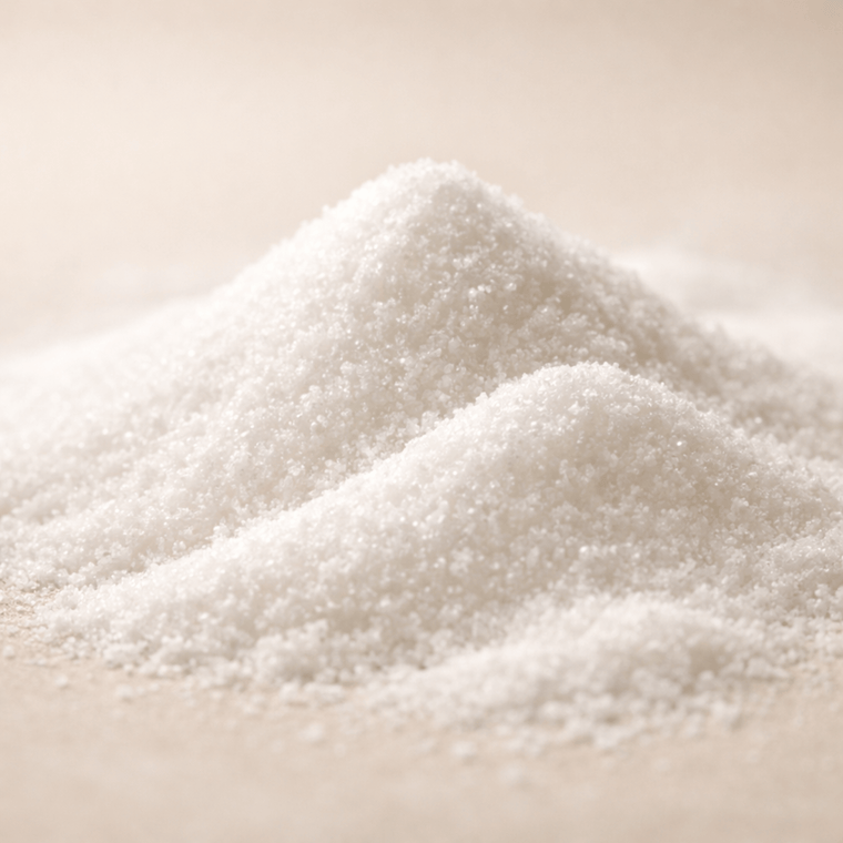 Refined white kojic acid powder ingredient used in Olivine Beauty skincare