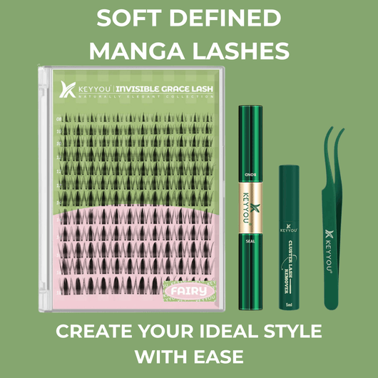 Lash cluster kit with invisible band lashes, bond, seal and applicator tools