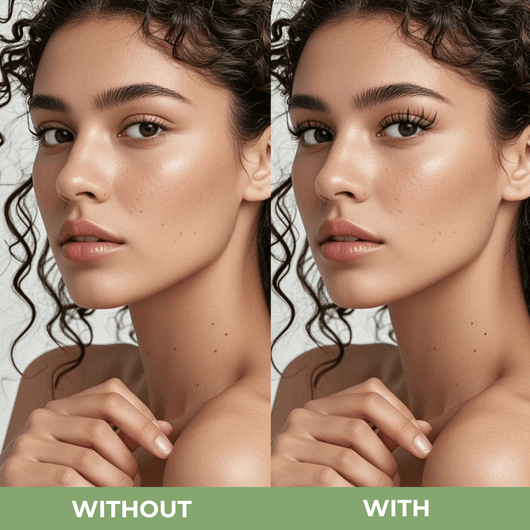 Side by side comparison of lashes without and with lash clusters applied