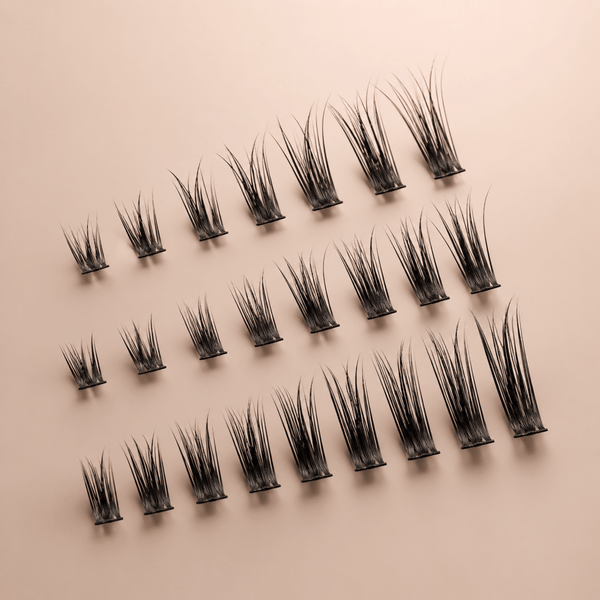 Lash clusters arranged from short to long showing customizable lengths