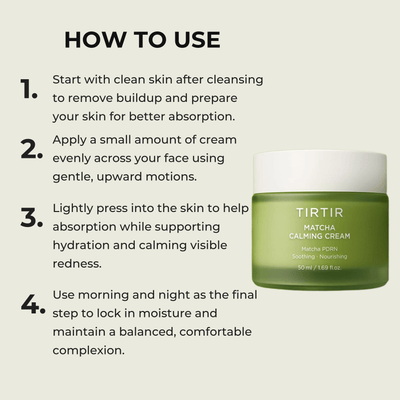 Olivine Beauty matcha calming cream how to use steps for daily skincare routine