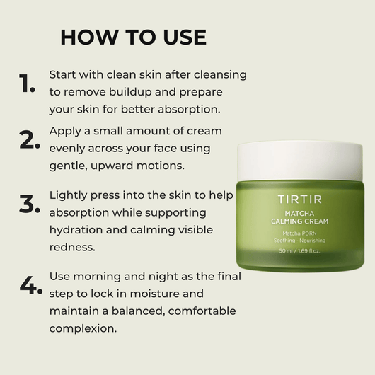 Olivine Beauty matcha calming cream how to use steps for daily skincare routine