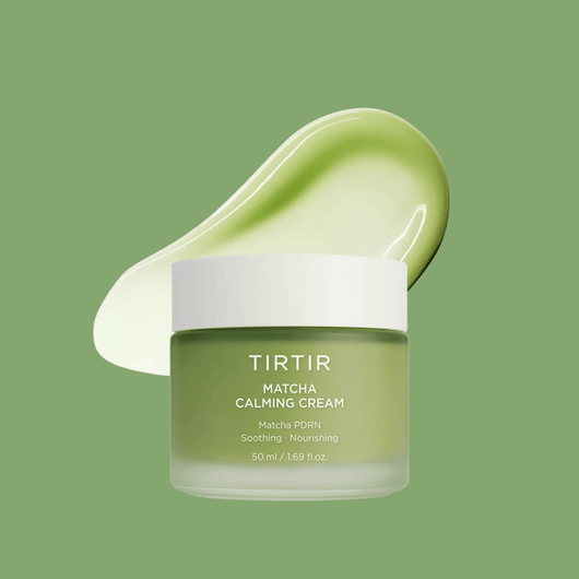 Olivine Beauty matcha calming cream jar with smooth green cream texture