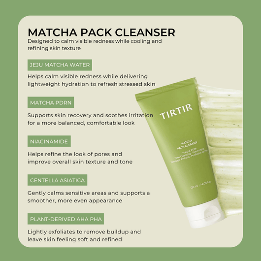 Olivine Beauty Matcha Pack Cleanser key ingredients support calming hydration and smoother skin
