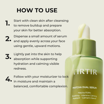 Olivine Beauty matcha dual serum how to use steps for hydration and calming skincare routine