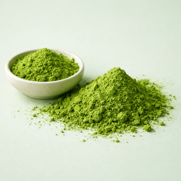 Olivine Beauty matcha extract ingredient showing calming antioxidant rich powder for soothing redness and balancing skin