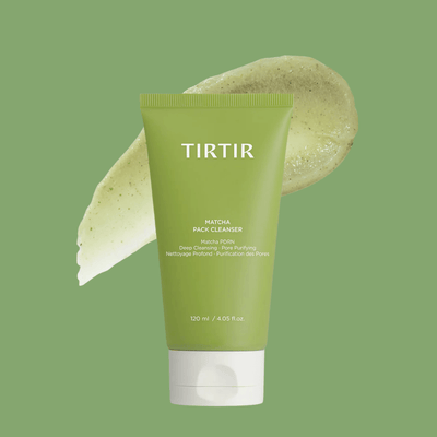 Olivine Beauty Matcha Pack Cleanser product image with matcha texture background