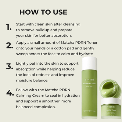 Olivine Beauty matcha PDRN toner and calming cream how to use routine for hydration and calming care