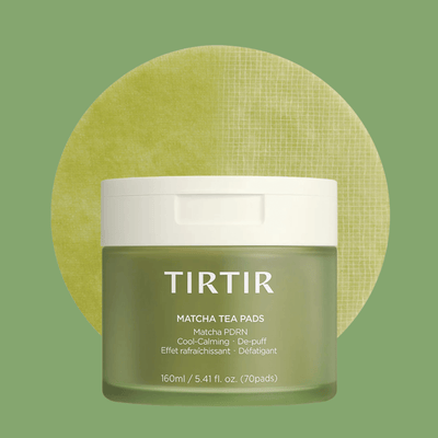 Olivine Beauty matcha tea pads container showing hydrating toner pads designed to calm redness and support sensitive skin