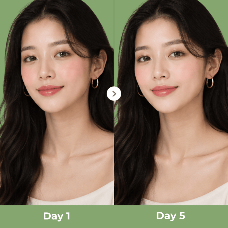 Olivine Beauty matcha toner pads before and after results showing smoother hydrated and more balanced skin appearance