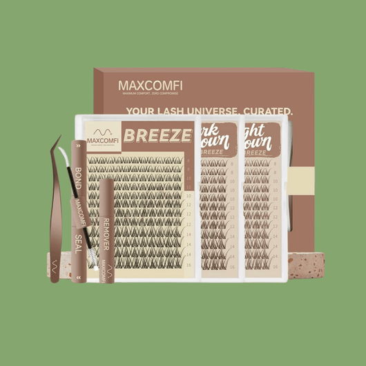 Complete Maxcomfi Breeze lash cluster kit with bond seal remover and tweezers