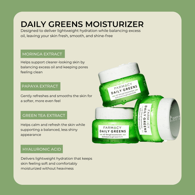 Daily greens moisturizer with moringa papaya and green tea extracts for balanced hydrated skin