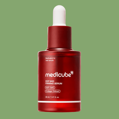 Luxury red frosted glass NAD EGF Firming Serum bottle.