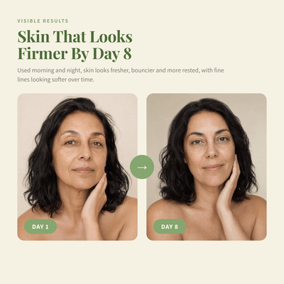Day 1 and Day 8 showing skin that looks firmer and more rested