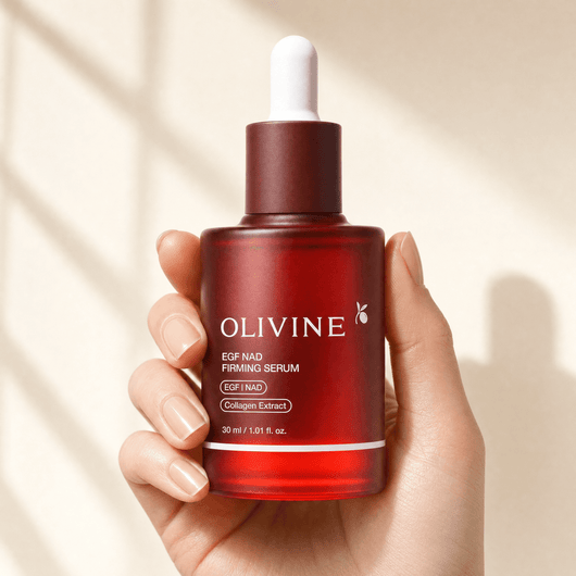 NAD+ EGF Firming Serum bottle held in hand