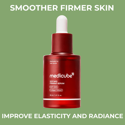 Red NAD and EGF firming serum bottle for smoother firmer-looking skin.