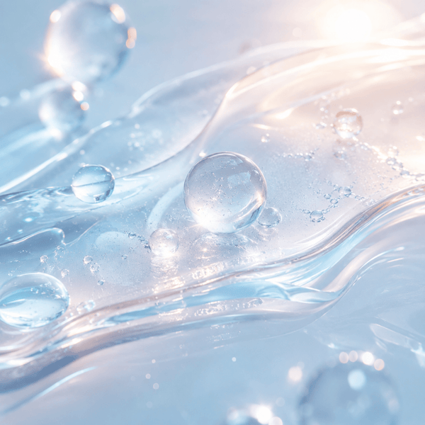 Glowing niacinamide inspired serum texture with luminous pearl hydration aesthetic