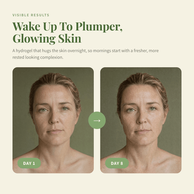 Day 1 and day 8 skin with the Olivine Beauty Overnight Glow Jelly Mask