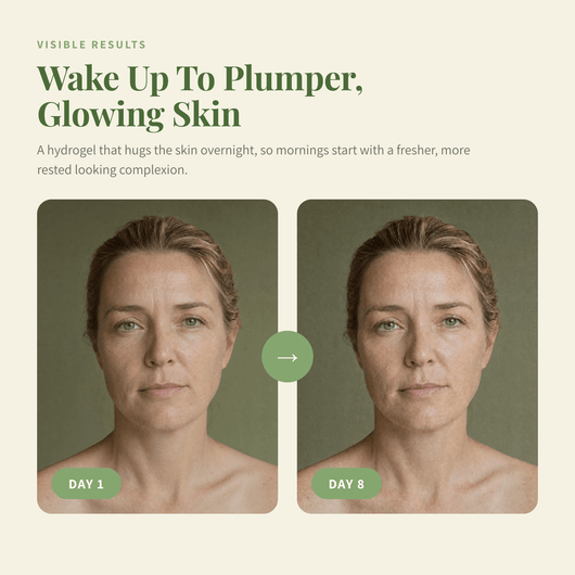 Day 1 and day 8 skin with the Olivine Beauty Overnight Glow Jelly Mask