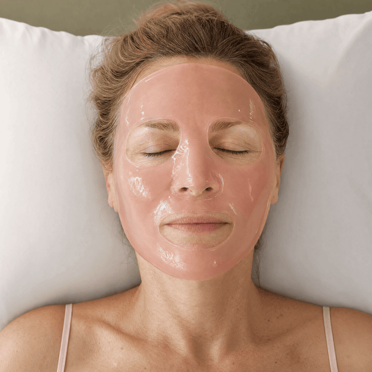 Woman wearing the Olivine Beauty Overnight Glow Jelly Mask