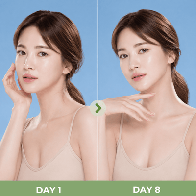 Model applying Olivine Beauty PDRN Collagen Gua Sha Neck Wrinkle Cream along the jawline using the built-in Gua Sha massage applicator.