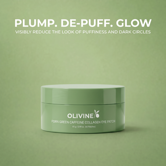 Olivine Beauty PDRN Green Caffeine Collagen Eye Patch jar in the new green design