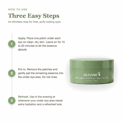 How to use the Olivine Beauty PDRN Green Caffeine Collagen Eye Patch in three easy steps
