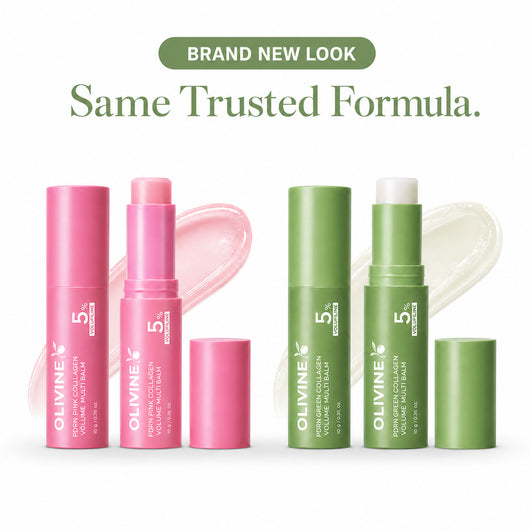 Olivine PDRN Collagen Volume Multi Balm brand new look, the pink stick updated to the new green design with the same trusted formula