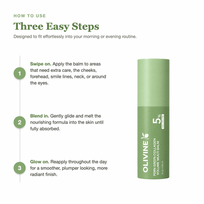 How to use the Olivine Beauty PDRN Green Collagen Volume Multi Balm in three easy steps
