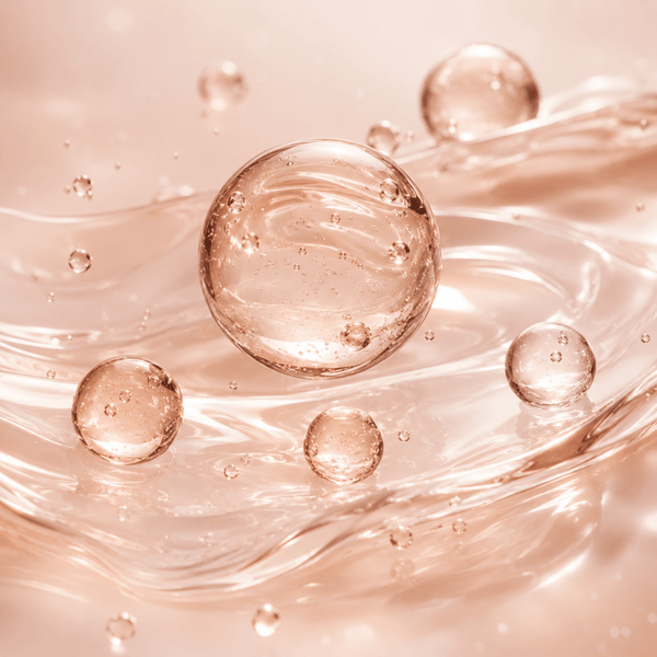 Translucent serum droplets representing lightweight PDRN hydration and radiant skin support by Olivine Beauty