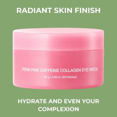 Olivine Beauty PDRN Pink Caffeine Collagen Eye Patch hero image featuring radiant skin finish and overnight under-eye care.