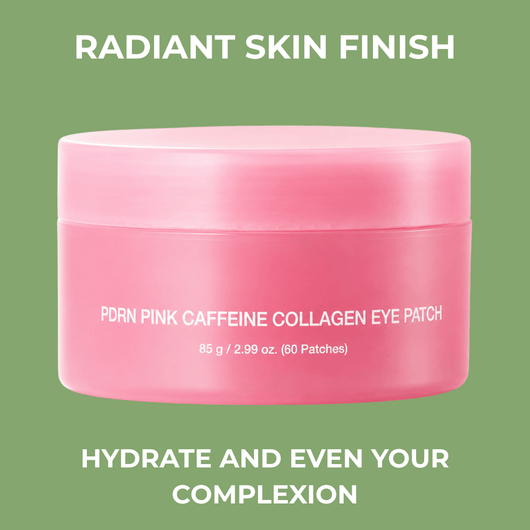 Olivine Beauty PDRN Pink Caffeine Collagen Eye Patch hero image featuring radiant skin finish and overnight under-eye care.