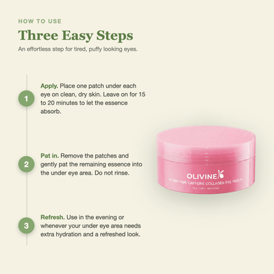 How to use the Olivine Beauty PDRN Pink Caffeine Collagen Eye Patch in three easy steps