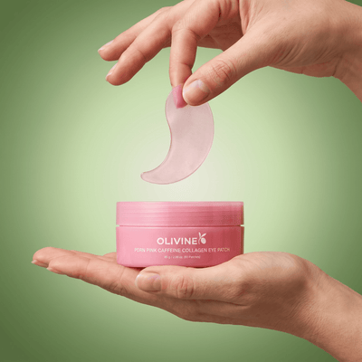 Close up of a single Olivine Beauty PDRN Pink Caffeine Collagen Eye Patch hydrogel patch