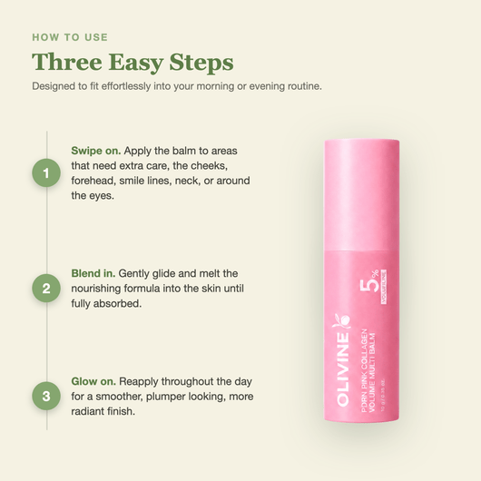 How to use the Olivine Beauty PDRN Pink Collagen Volume Multi Balm in three easy steps