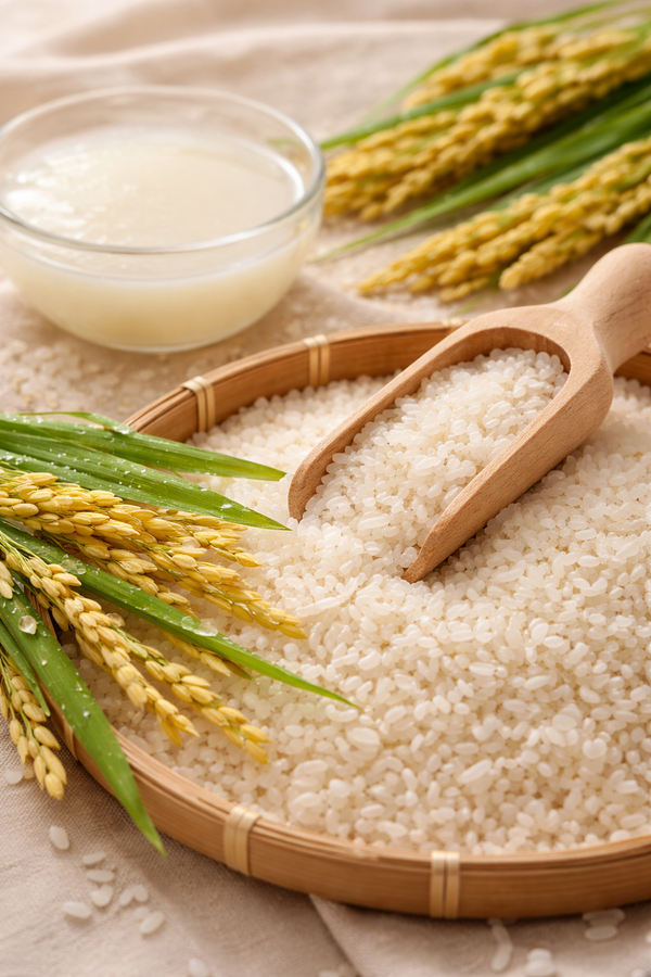 Rice extract ingredient used in Olivine Beauty Peel Shot exfoliating ampoule for gentle exfoliation and skin brightening