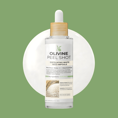 Olivine Beauty Peel Shot White Rice Exfoliating Ampoule bottle for gentle exfoliation and skin brightening