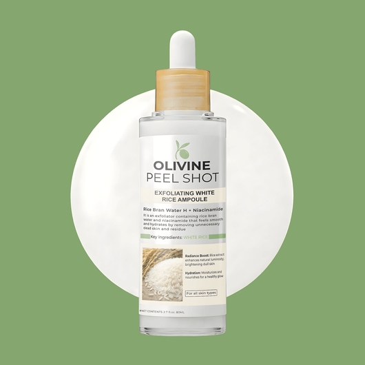 Olivine Beauty Peel Shot White Rice Exfoliating Ampoule bottle for gentle exfoliation and skin brightening