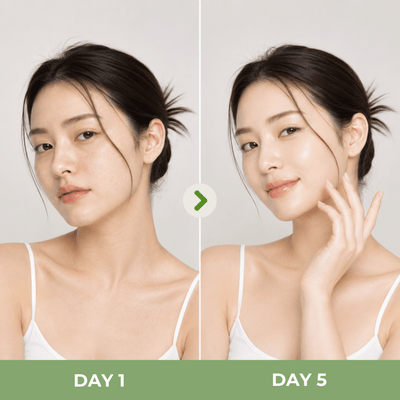 Side-by-side skincare comparison of dull-looking skin and radiant hydrated-looking skin.