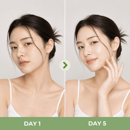 Side-by-side skincare comparison of dull-looking skin and radiant hydrated-looking skin.