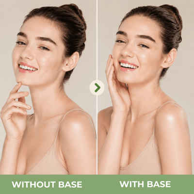 Natural radiant skin comparison showing before and after using Pixi On-the-Glow BASE